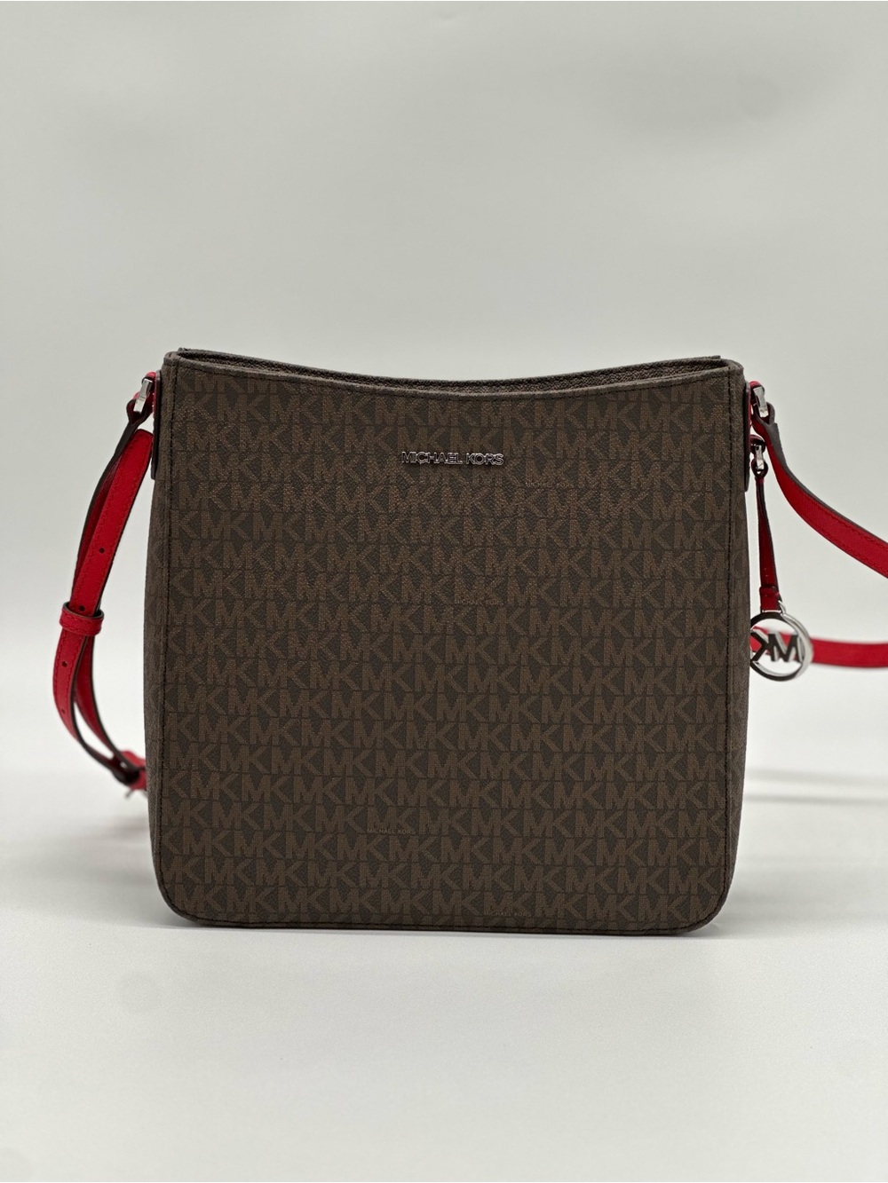 Michael Kors Brown Monogram Crossbody with Red Strap - Picture 3 of 12